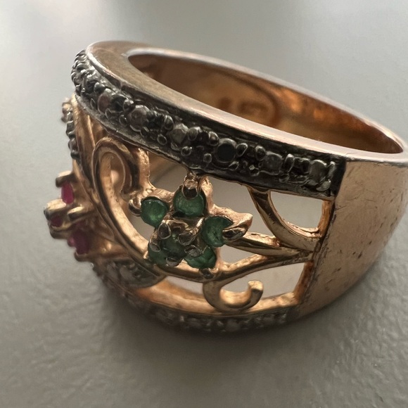 Vintage 925 Sterling Silver Gold Plated Flower Vine Ring - Picture 4 of 9